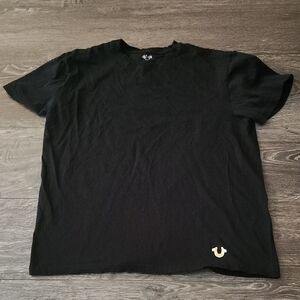 True Religion Men's Black Tee with Gold Logo LARGE